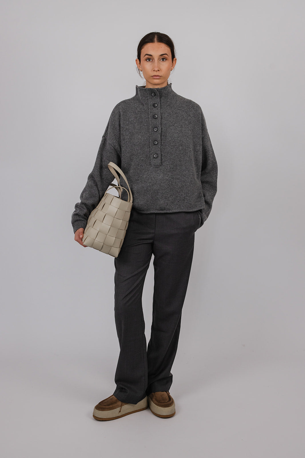 Hilary cashmere and wool placket front Knit
