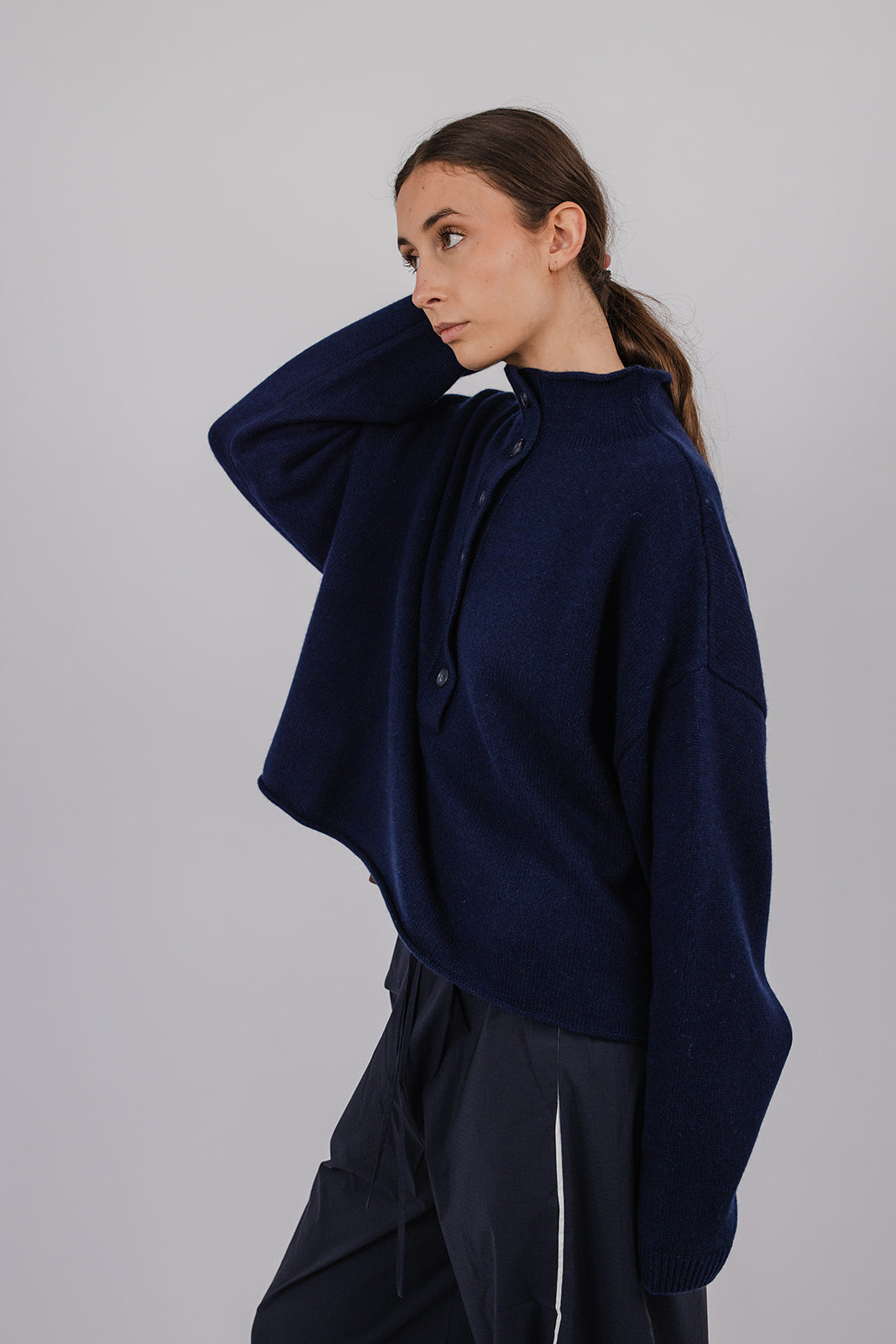 Hilary cashmere and wool placket front Knit