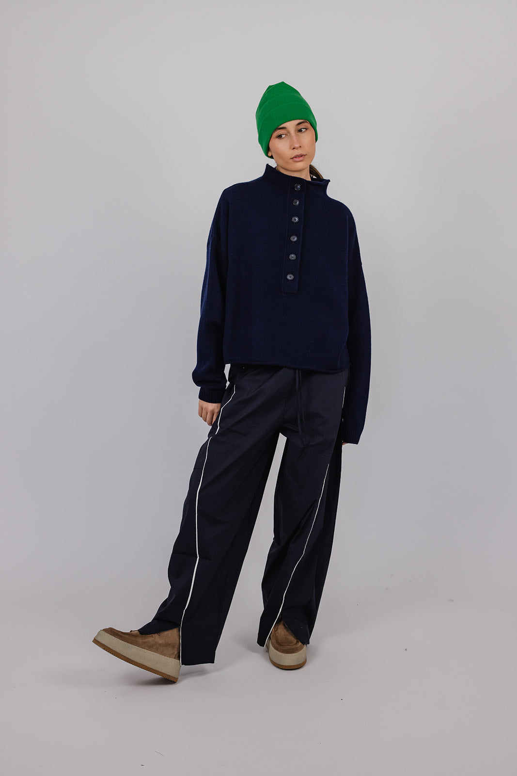 Hilary cashmere and wool placket front Knit