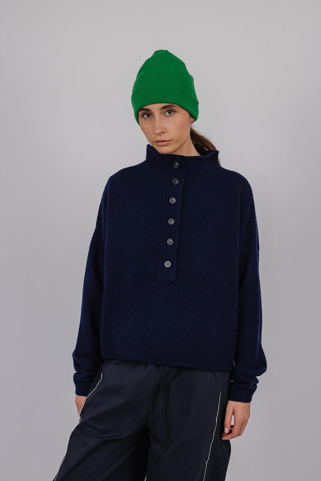 Hilary cashmere and wool placket front Knit