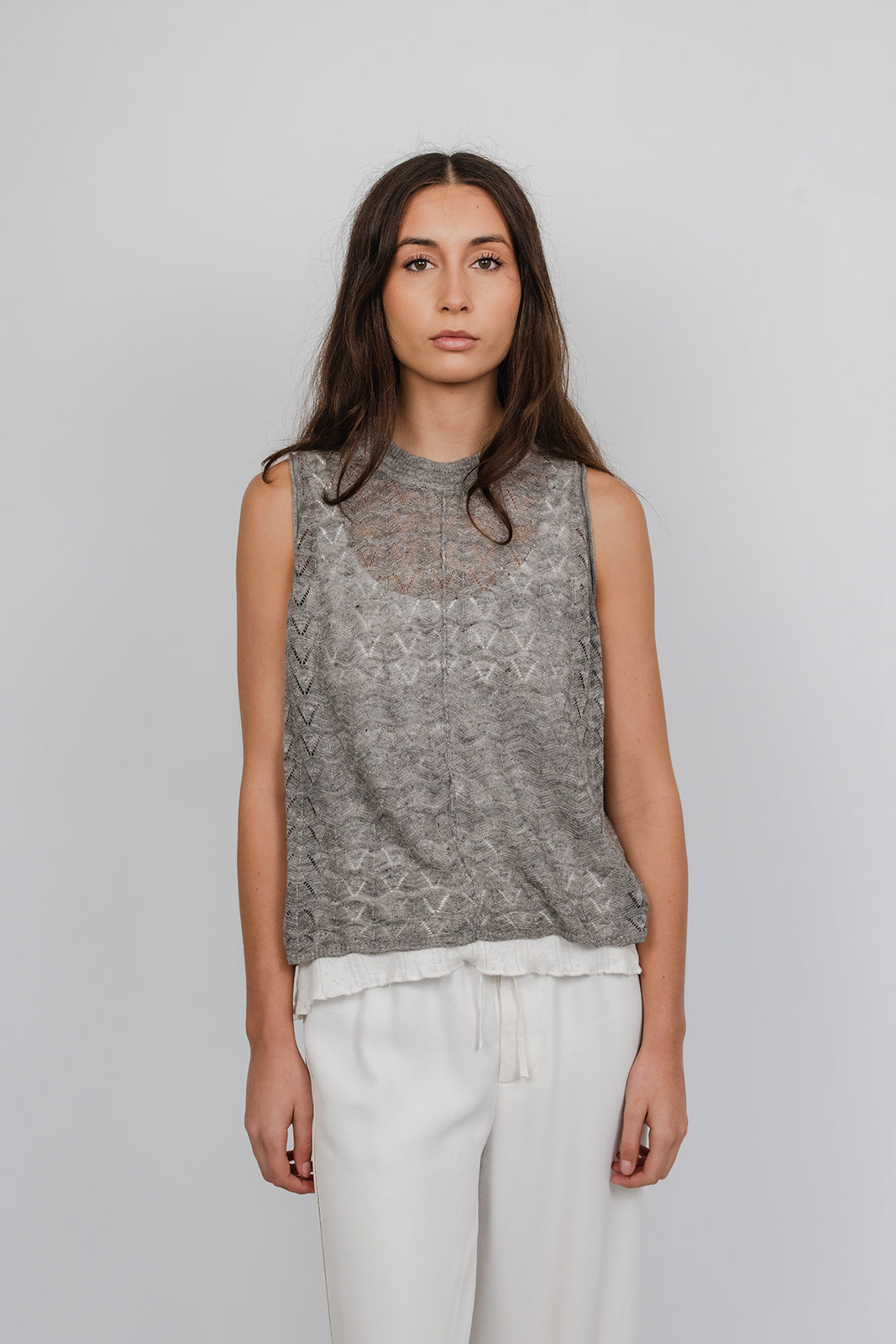 Martha linen knit Scallop top