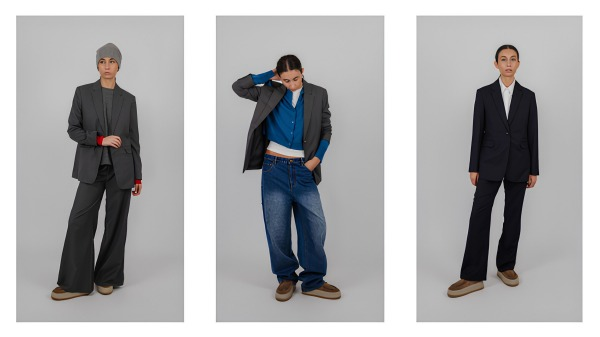 Woman styling the Tailored Jacket with different outfits by Vic & Bert