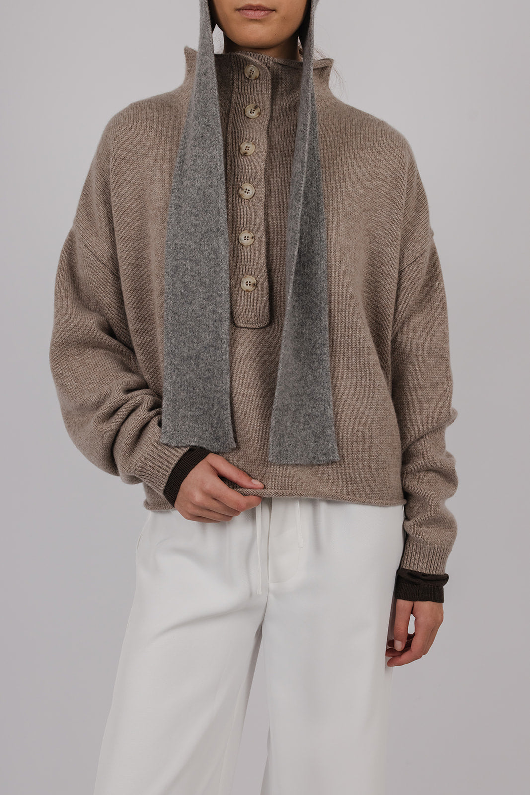 Hilary cashmere and wool placket front Knit