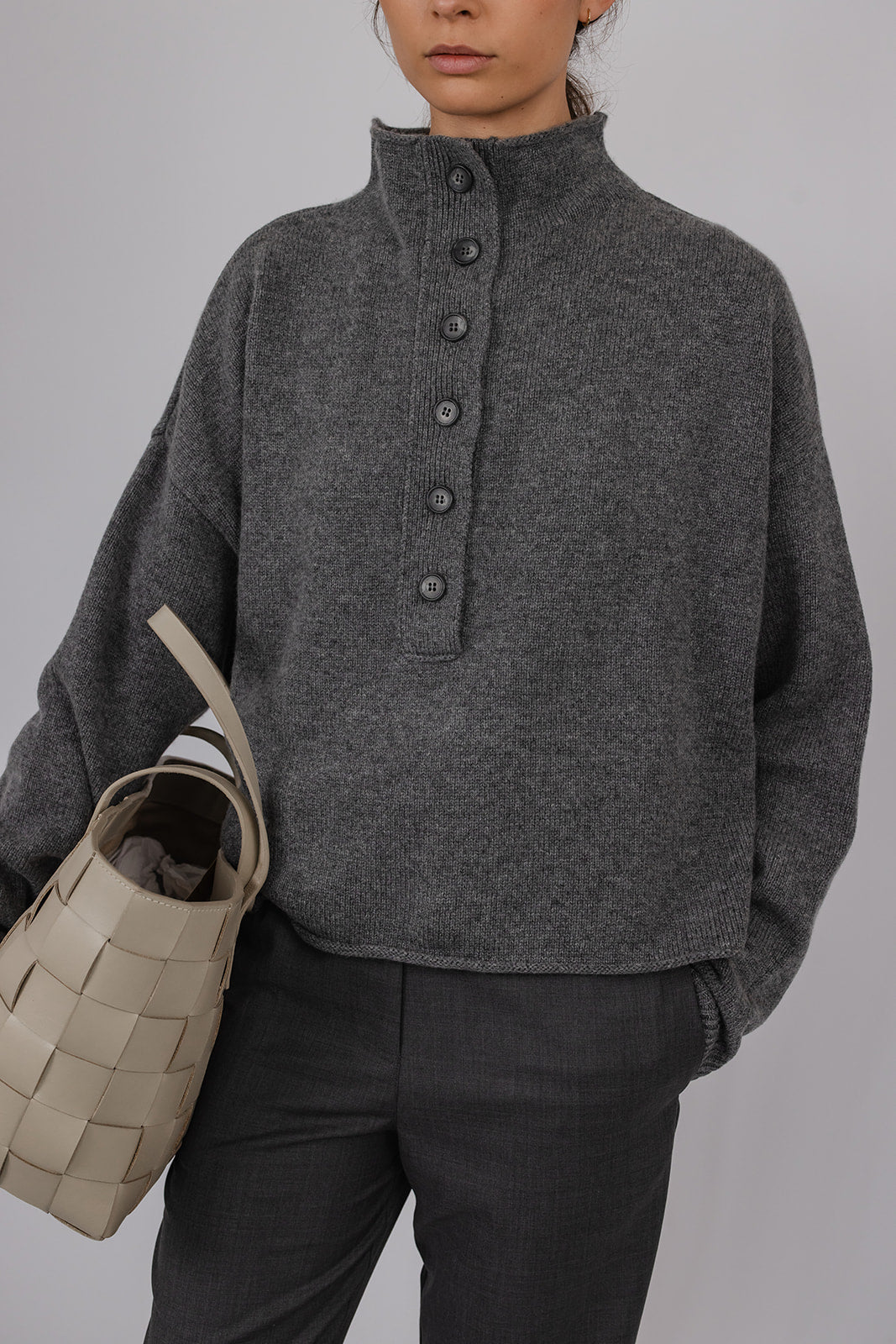Hilary cashmere and wool placket front Knit