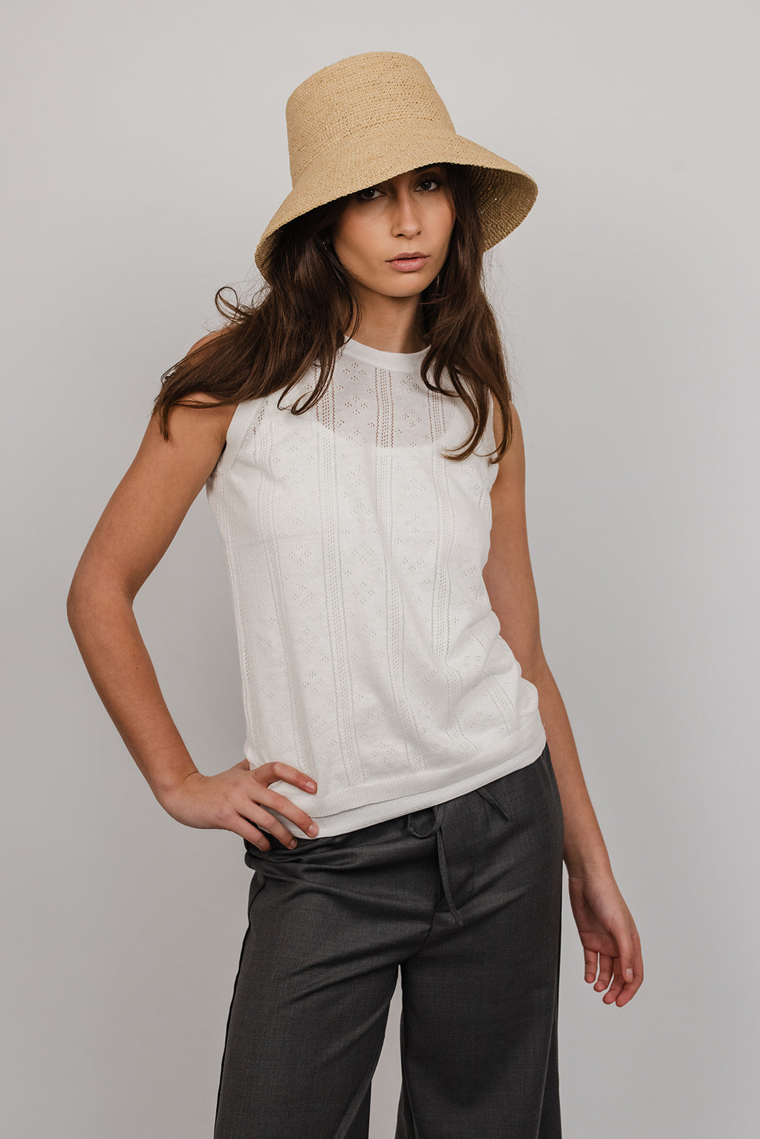 Simon in linen and cotton knit Pointelle