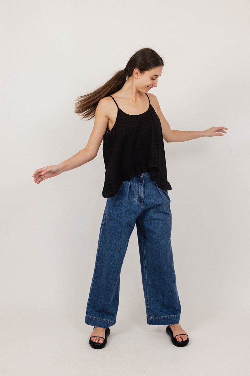 Frankie Pleat Pant in Denim